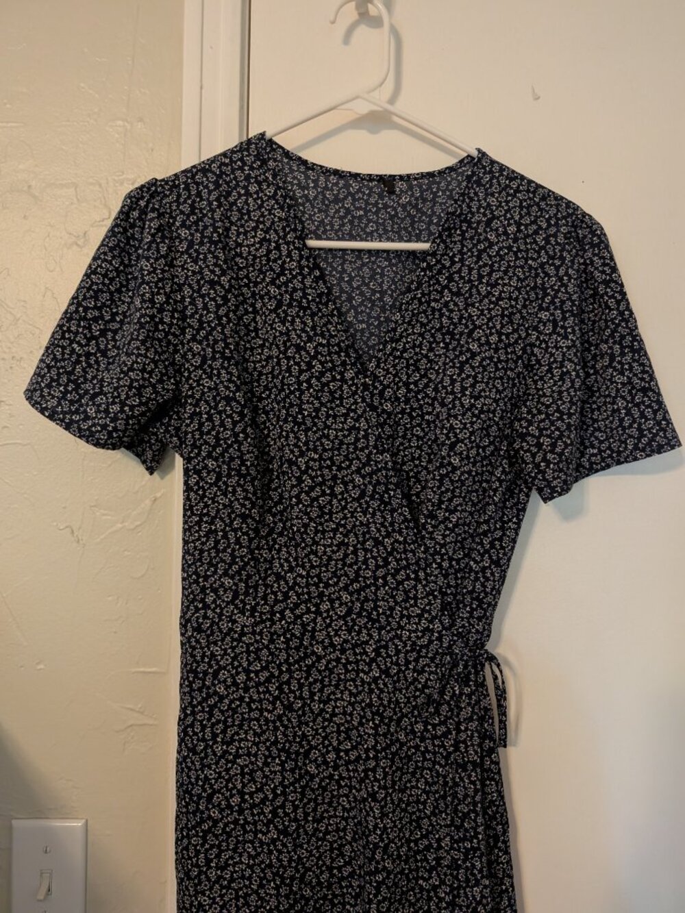 Navy, floral wrap around dress - Picture 2 of 8